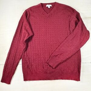 Visitor Merino‎ Wool V-Neck Sweater Maroon Size XL Mens Burgundy